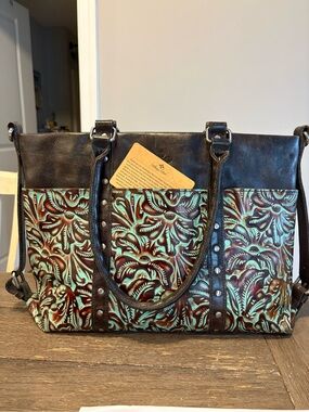 Gently Used Patricia Nash Tooled Turquoise Leather Shoulder Bag